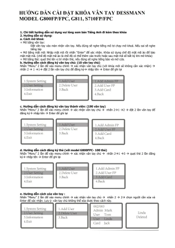 Hướng dẫn cài đặt khóa vân tay Dessmann G800FP/FPC, S710FP/FPC, G811FP